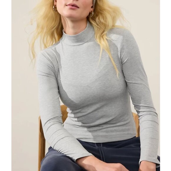 Athleta Signature Rib Mockneck Turtleneck Shirt Size Small in Color Grey Heather - Picture 6 of 12